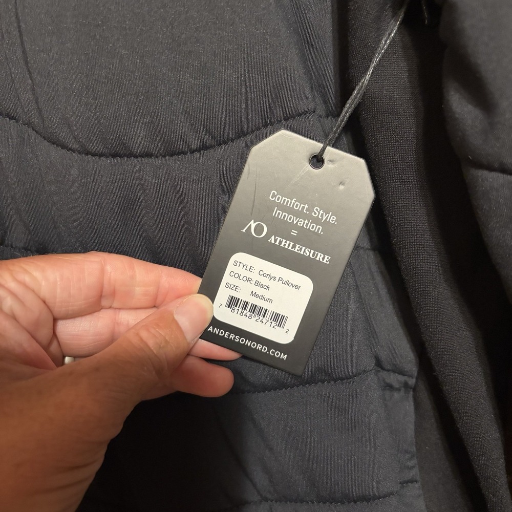 Anderson Ord Corlys Pullover Medium Quarter Zip Jacket Golf Black Quilted Men's - Picture 3 of 7